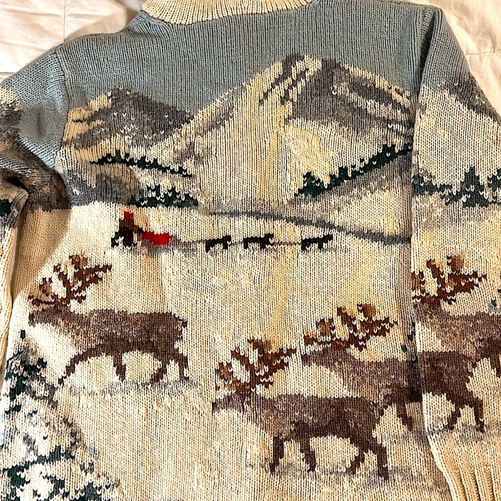Ralph Lauren Vintage Exclusive Hand knit hooded cardigan sweater winter,sled,dog - Picture 7 of 15